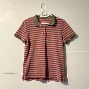 Eddie Bauer Womens Polo Shirt Size L Grey Pink Tall Short Sleeve Collared Button